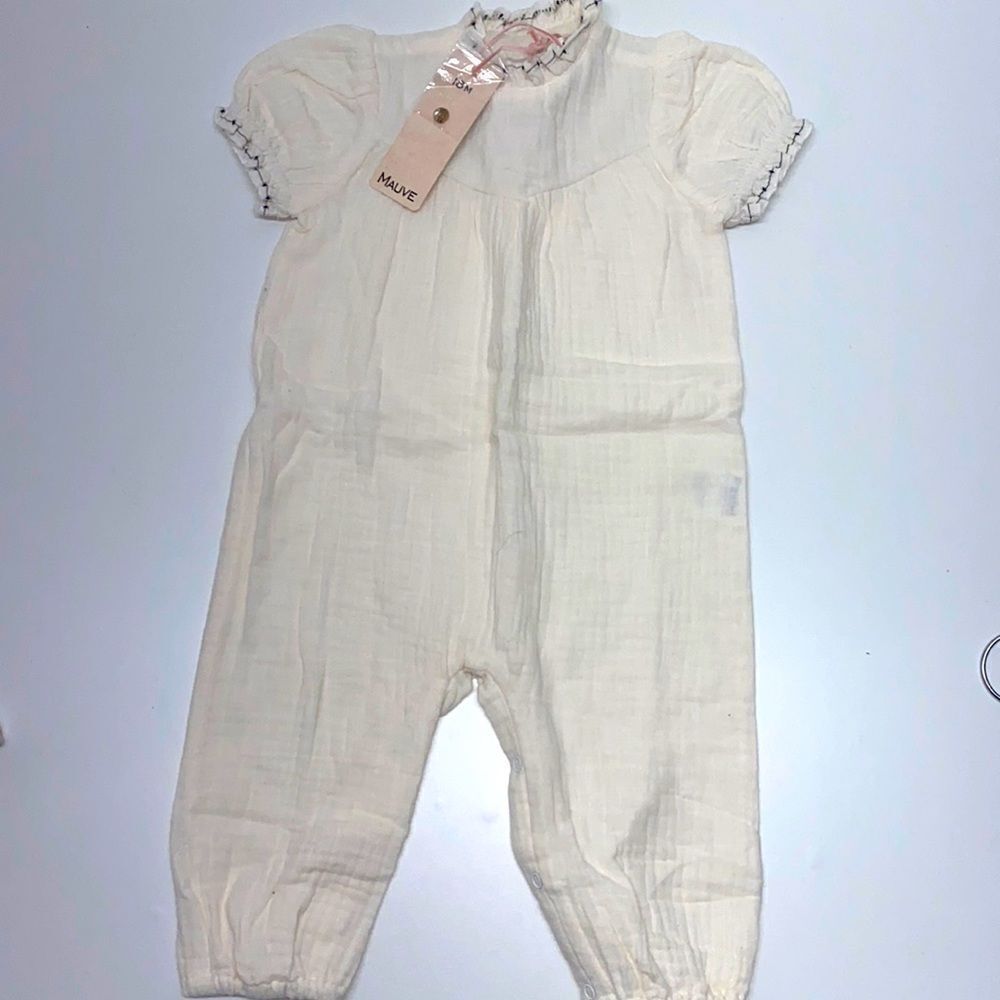 Pastel yoke romper with ruffle neck and bow kids girls sz 18 months New